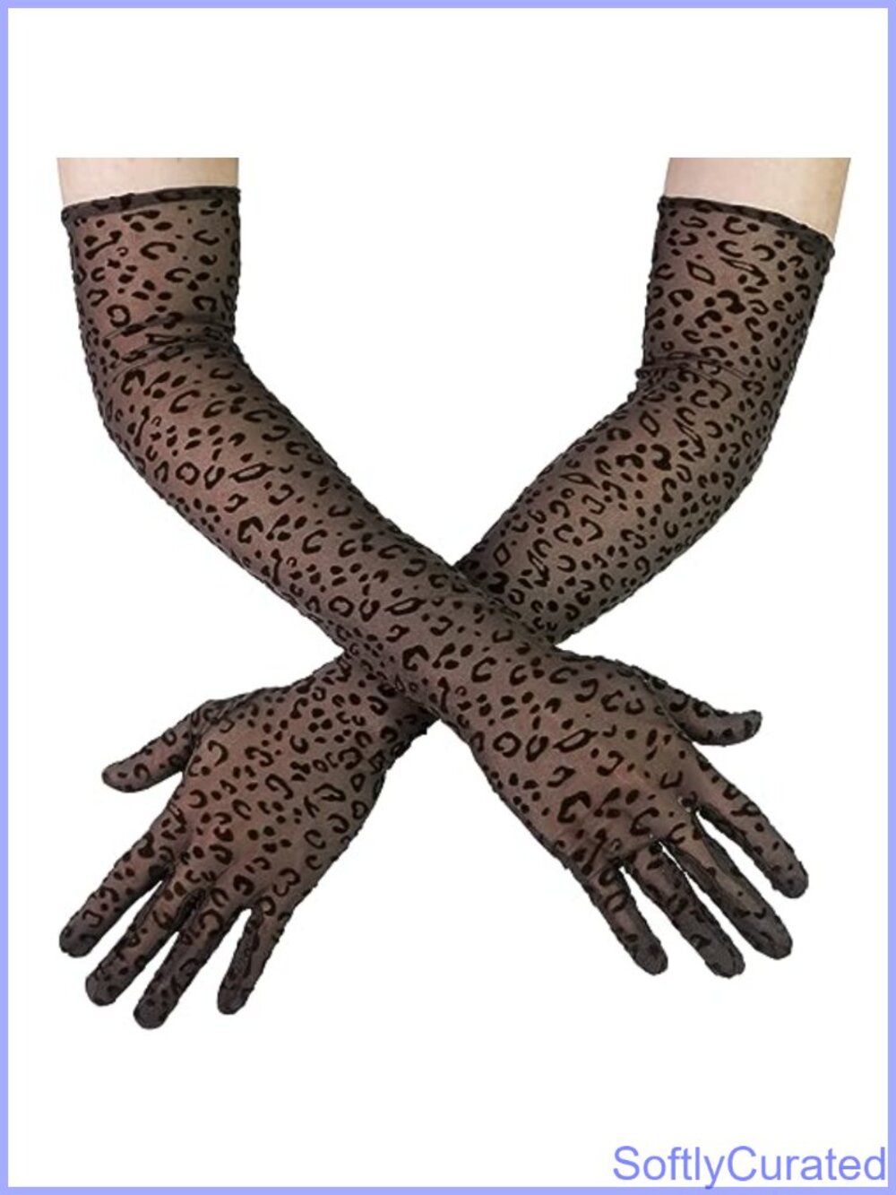 Extra Long Tulle Mesh Gloves Panther Pattern Over Elbow Full Finger Sheer
